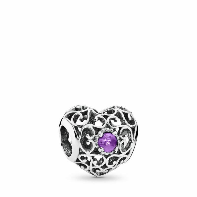 Pandora February Signature Heart Charm Outlet NZ, Sterling Silver (759302-IRB)